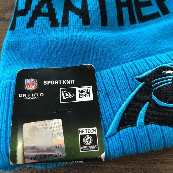 NWT New Era Carolina Panthers NFL Sport Knit Sweater Hat Fleece Lined New Blue - Picture 2 of 4